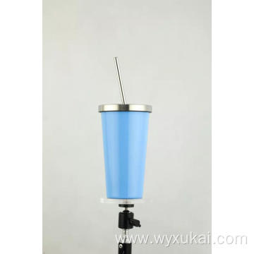 Stainless steel water cup with stainless steel straw